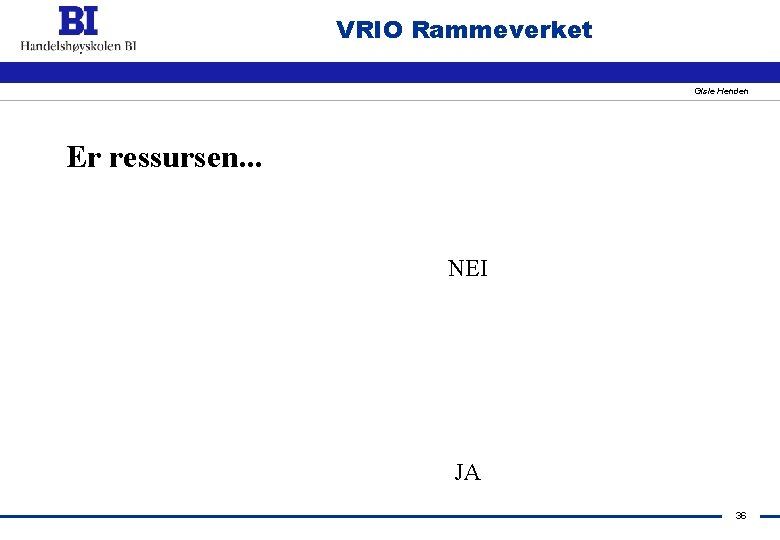 VRIO Rammeverket Gisle Henden Er ressursen. . . NEI JA 36 