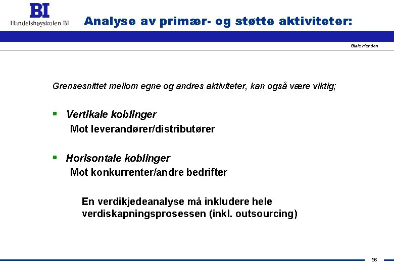Analyse av primær- og støtte aktiviteter: Gisle Henden Grensesnittet mellom egne og andres aktiviteter,