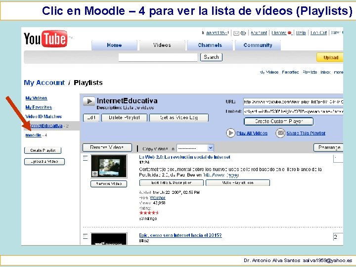 Clic en Moodle – 4 para ver la lista de vídeos (Playlists) Dr. Antonio