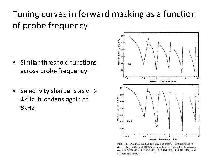Tuning curves in forward masking as a function of probe frequency • Similar threshold