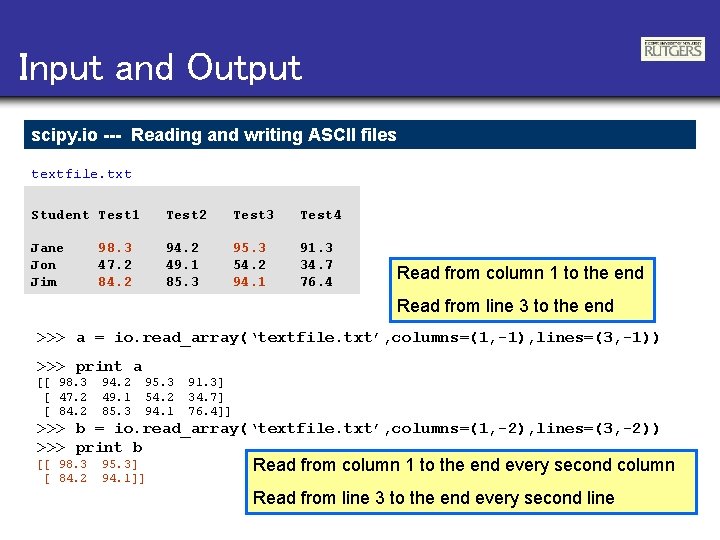 Input and Output scipy. io --- Reading and writing ASCII files textfile. txt Student