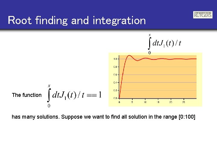Root finding and integration The function has many solutions. Suppose we want to find