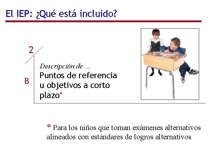 El IEP: ¿Qué está incluido? 2 Descripción de … B Puntos de referencia u