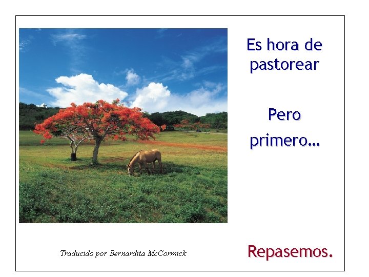 Es hora de pastorear Pero primero… Traducido por Bernardita Mc. Cormick Repasemos. 