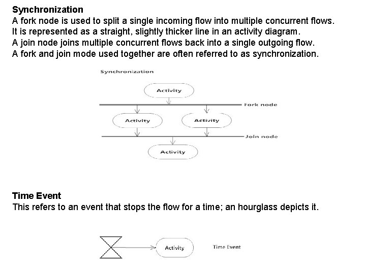 Synchronization A fork node is used to split a single incoming flow into multiple