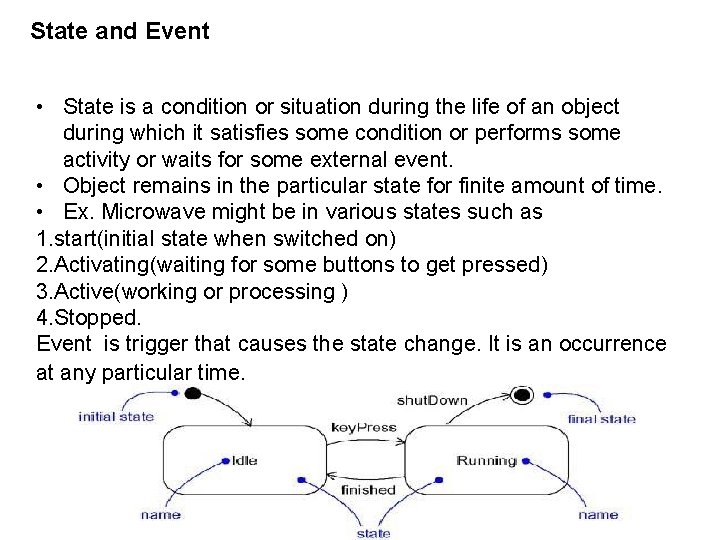 State and Event • State is a condition or situation during the life of