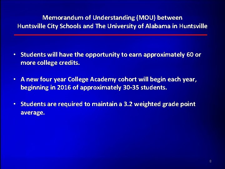 Memorandum of Understanding (MOU) between Huntsville City Schools and The University of Alabama in