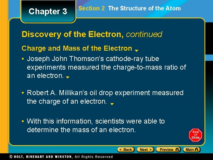 Chapter 3 Section 2 The Structure of the Atom Discovery of the Electron, continued