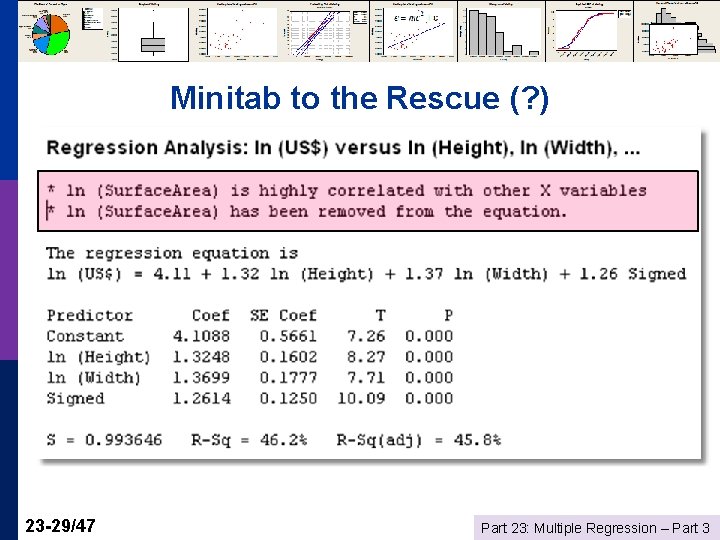 Minitab to the Rescue (? ) 23 -29/47 Part 23: Multiple Regression – Part