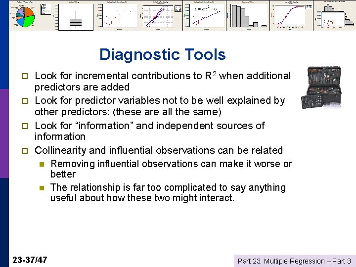 Diagnostic Tools p p Look for incremental contributions to R 2 when additional predictors