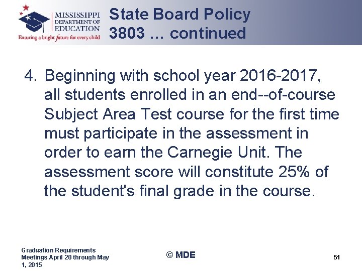 State Board Policy 3803 … continued 4. Beginning with school year 2016 2017, all State Board Policy 3803 … continued 4. Beginning with school year 2016 2017, all