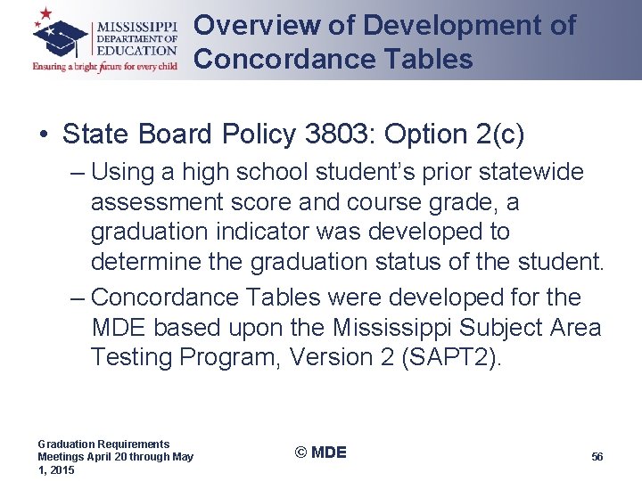 Overview of Development of Concordance Tables • State Board Policy 3803: Option 2(c) – Overview of Development of Concordance Tables • State Board Policy 3803: Option 2(c) –