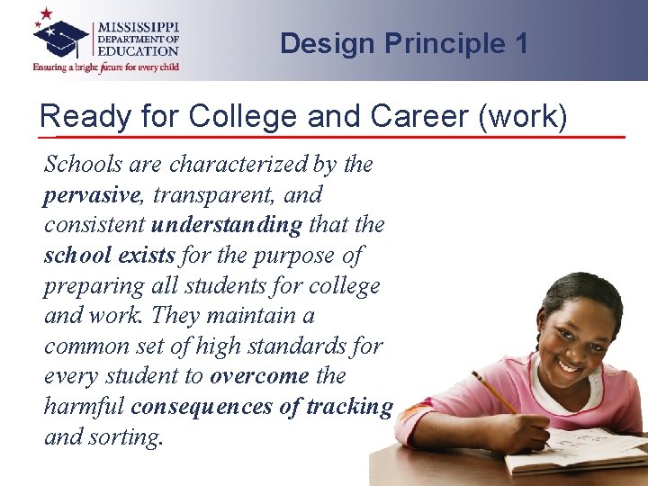 Design Principle 1 Ready for College and Career (work) Schools are characterized by the Design Principle 1 Ready for College and Career (work) Schools are characterized by the