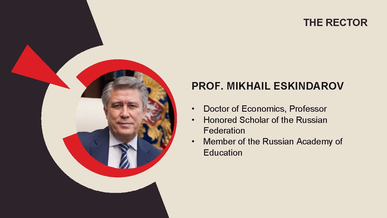 THE RECTOR PROF. MIKHAIL ESKINDAROV • • • Doctor of Economics, Professor Honored Scholar