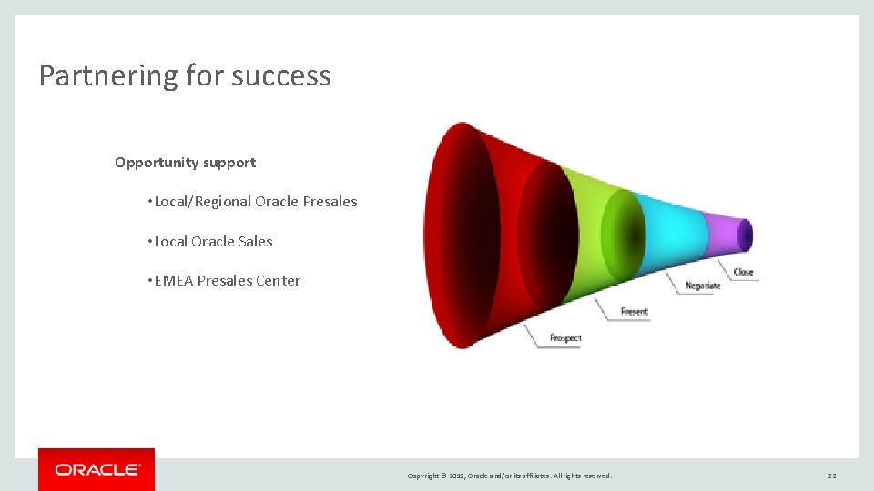 Partnering for success Opportunity support • Local/Regional Oracle Presales • Local Oracle Sales •