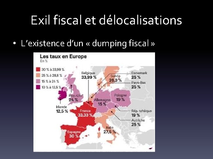 Exil fiscal et délocalisations • L’existence d’un « dumping fiscal » 