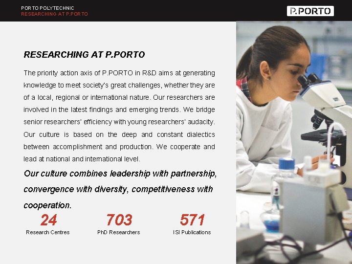 PORTO POLYTECHNIC RESEARCHING AT P. PORTO The priority action axis of P. PORTO in