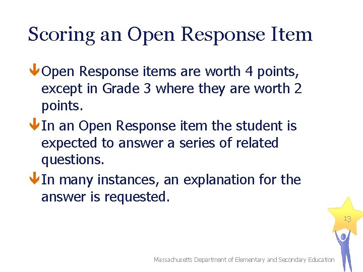 Scoring an Open Response Item Open Response items are worth 4 points, except in