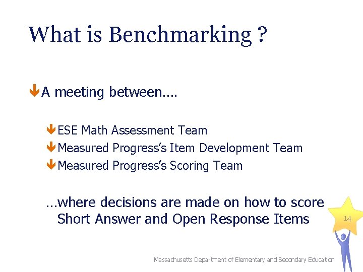 What is Benchmarking ? A meeting between…. ESE Math Assessment Team Measured Progress’s Item