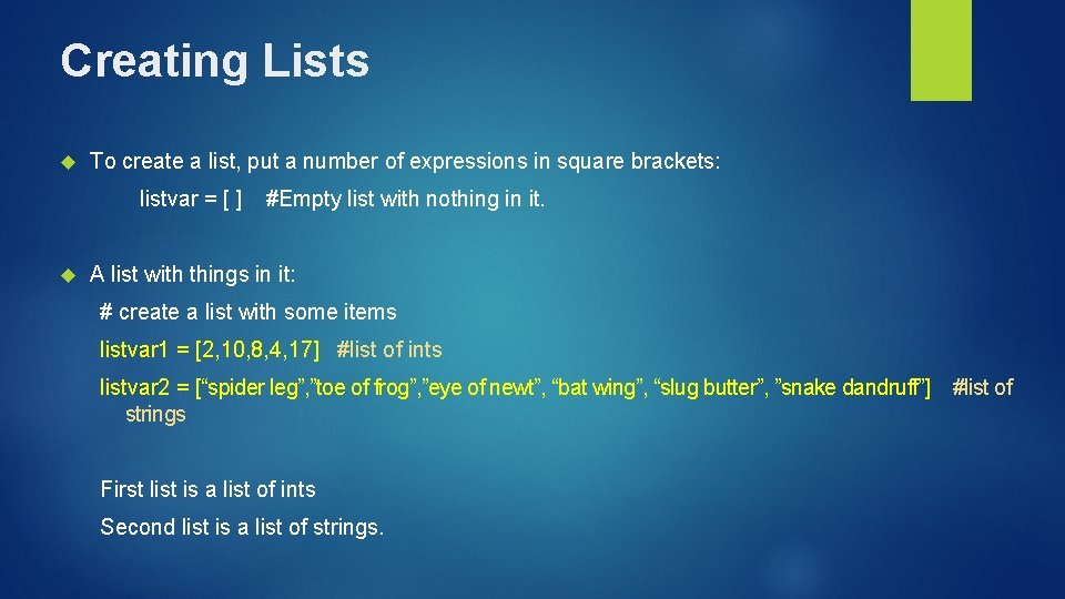 Lists Intro Lists a new type Weve got