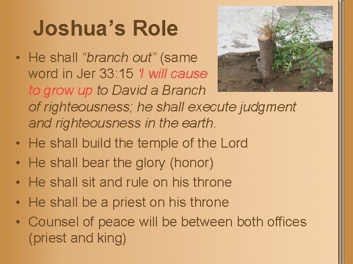 Joshua’s Role • He shall “branch out” (same word in Jer 33: 15 'I