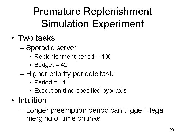 Premature Replenishment Simulation Experiment • Two tasks – Sporadic server • Replenishment period =
