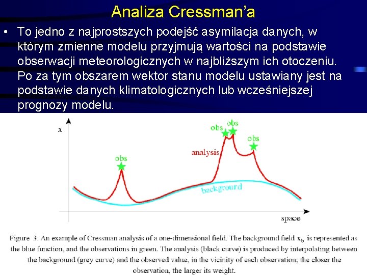 Analiza Cressman’a • To jedno z najprostszych podejść asymilacja danych, w którym zmienne modelu