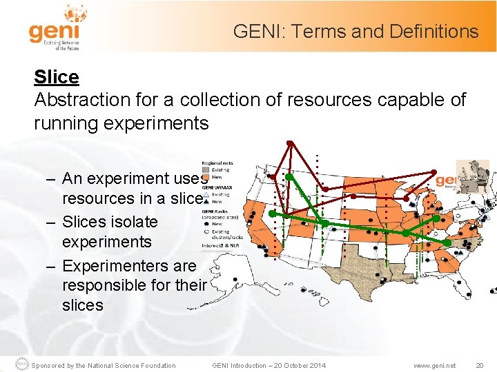 GENI: Terms and Definitions Slice Abstraction for a collection of resources capable of running