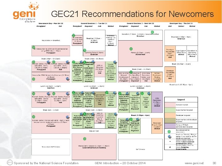 GEC 21 Recommendations for Newcomers Sponsored by the National Science Foundation GENI Introduction –