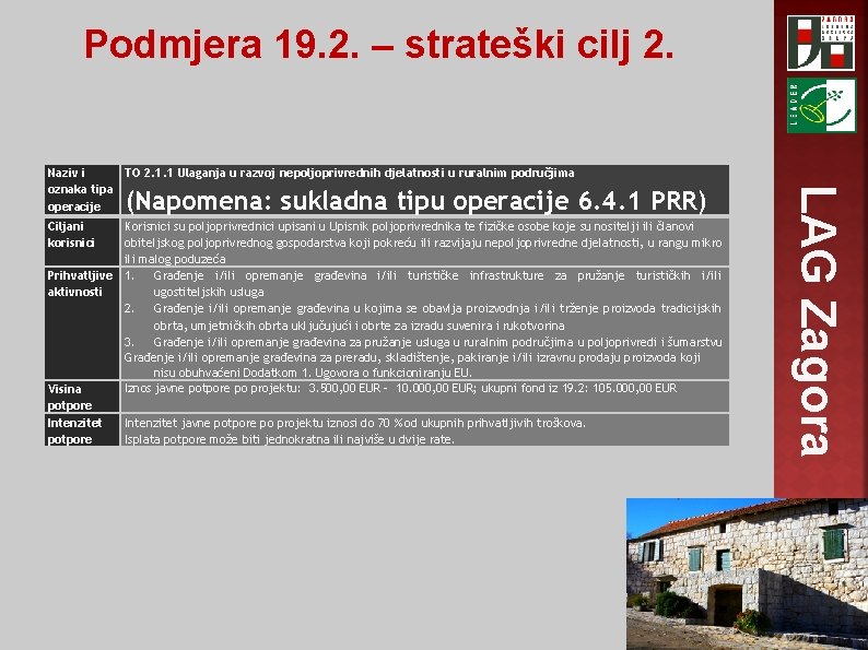 Podmjera 19. 2. – strateški cilj 2. (Napomena: sukladna tipu operacije 6. 4. 1