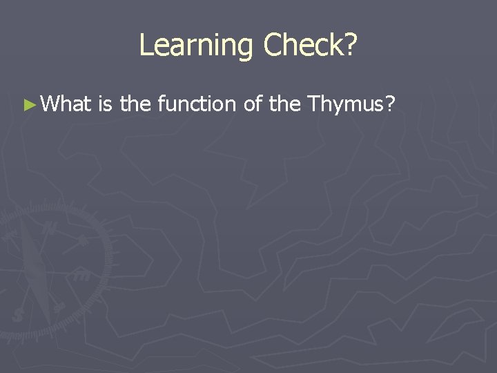 Learning Check? ► What is the function of the Thymus? 