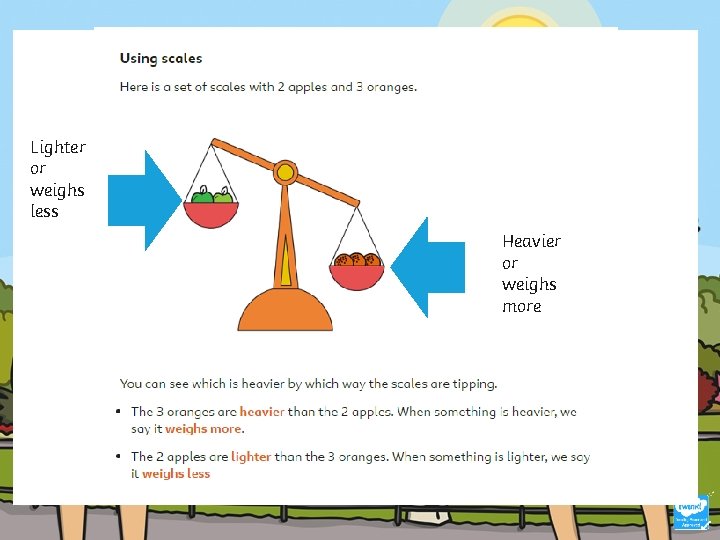 Lighter or weighs less Heavier or weighs more 