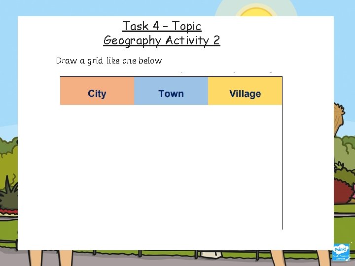 Task 4 – Topic Geography Activity 2 Draw a grid like one below 