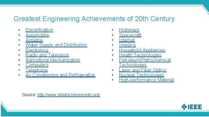 Greatest Engineering Achievements of 20 th Century ▸ ▸ ▸ ▸ ▸ Electrification Automobile