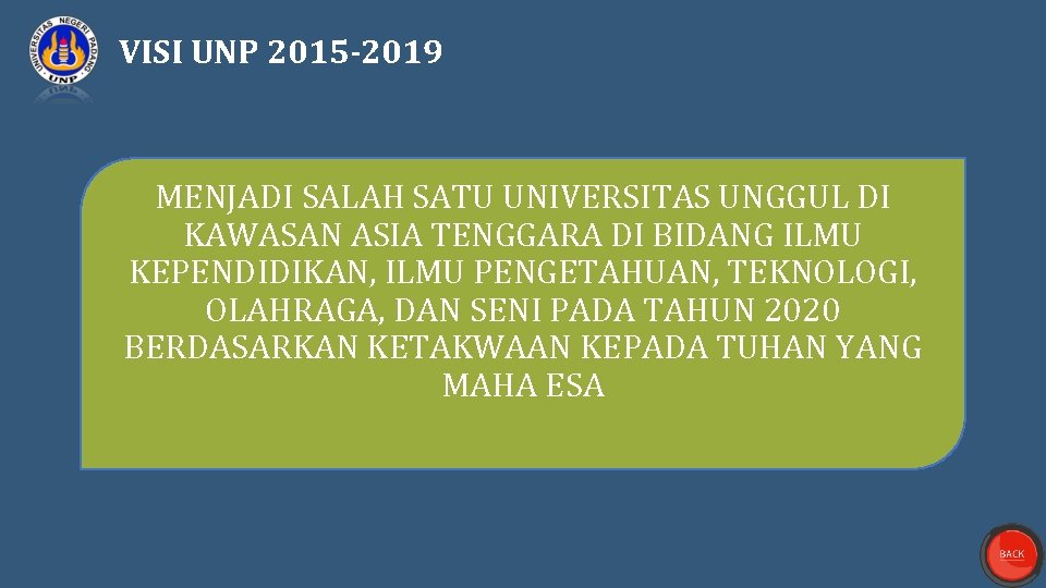 VISI UNP 2015 -2019 MENJADI SALAH SATU UNIVERSITAS UNGGUL DI KAWASAN ASIA TENGGARA DI