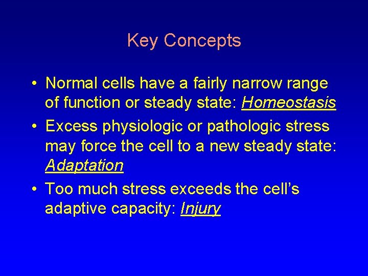 Key Concepts • Normal cells have a fairly narrow range of function or steady