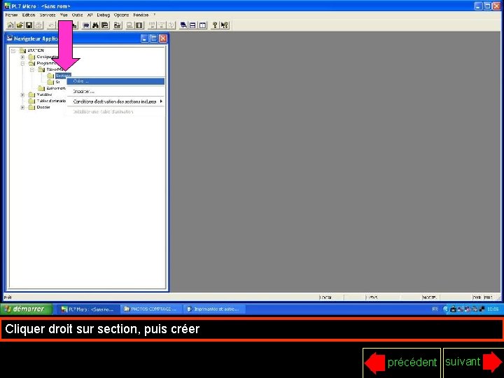 Cliquer droit sur section, puis créer précédent suivant 