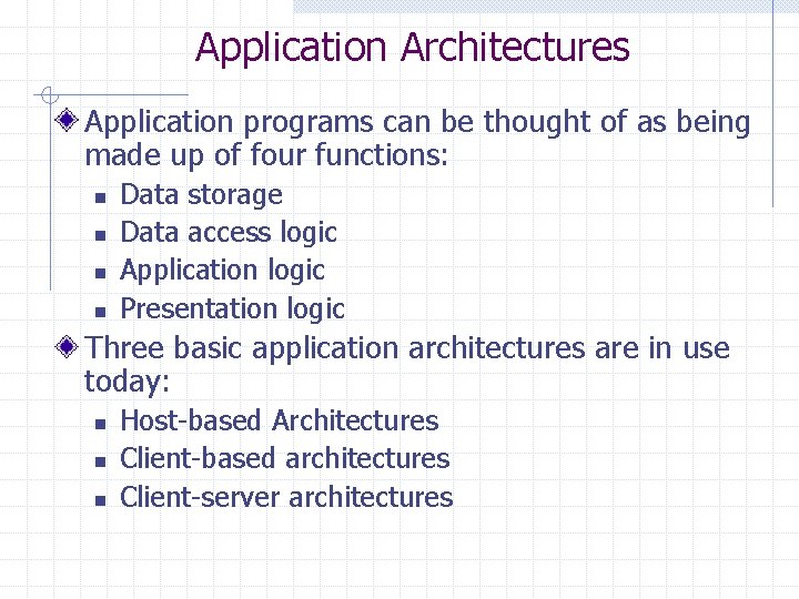 Application Architectures Application programs can be thought of as being made up of four