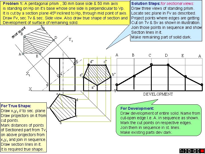 Problem 1: A pentagonal prism , 30 mm base side & 50 mm axis