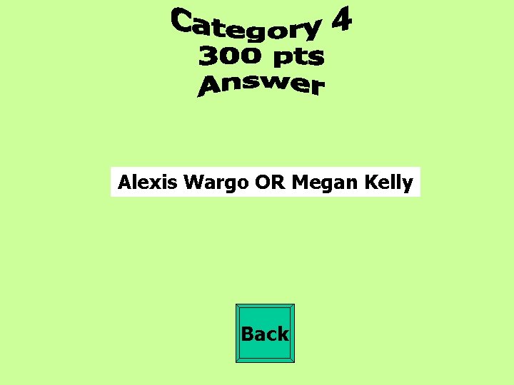 Alexis Wargo OR Megan Kelly Back 