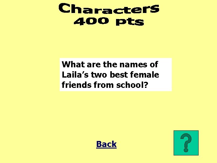 What are the names of Laila’s two best female friends from school? Back 