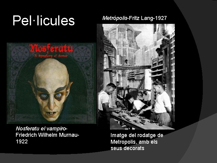 Pel·licules Nosferatu el vampiro. Friedrich Wilhelm Murnau 1922 Metrópolis-Fritz Lang-1927 Imatge del rodatge de