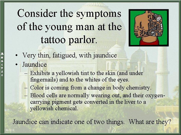 Consider the symptoms of the young man at the tattoo parlor. • Very thin,