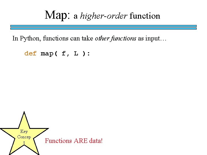 Map: a higher-order function In Python, functions can take other functions as input… def