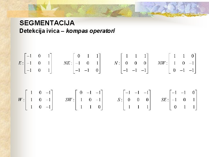 SEGMENTACIJA Detekcija ivica – kompas operatori 