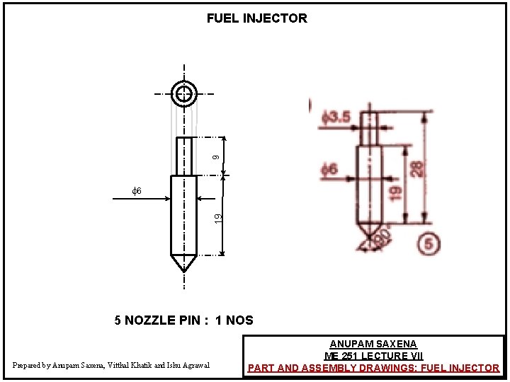 9 FUEL INJECTOR 19 6 5 NOZZLE PIN : 1 NOS Prepared by Anupam