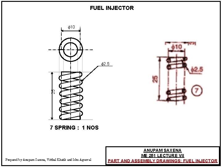 FUEL INJECTOR 10 25 2. 5 7 SPRING : 1 NOS Prepared by Anupam