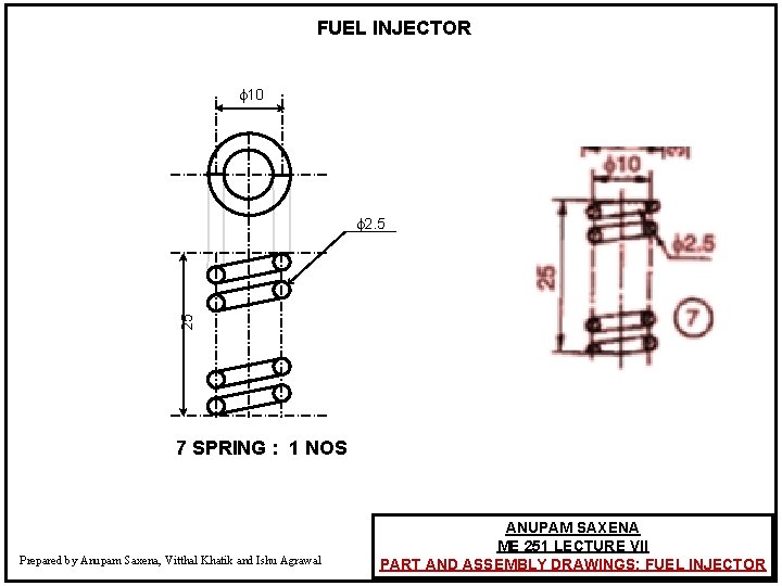 FUEL INJECTOR 10 25 2. 5 7 SPRING : 1 NOS Prepared by Anupam
