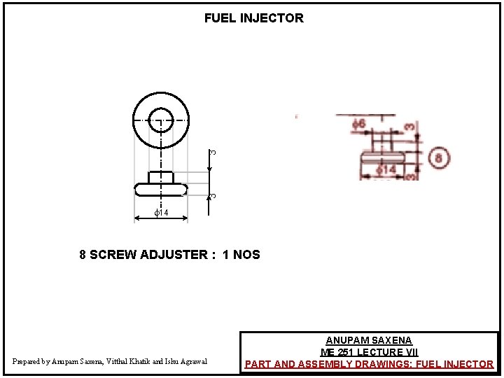 3 3 FUEL INJECTOR 14 8 SCREW ADJUSTER : 1 NOS Prepared by Anupam