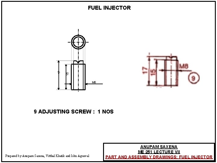 15 17 FUEL INJECTOR M 8 9 ADJUSTING SCREW : 1 NOS Prepared by